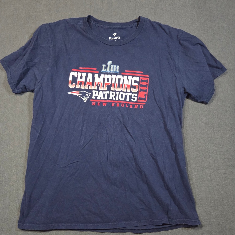 Fanatics T-Shirt Mens Large Navy New England Patriots Super Bowl LIII Champions